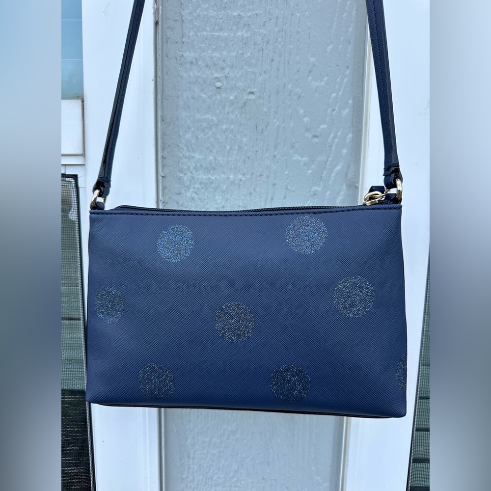 Kate Spade Haven Lane Ramey Navy Glitter Polka Dots Crossbody Purse - Picture 7 of 10